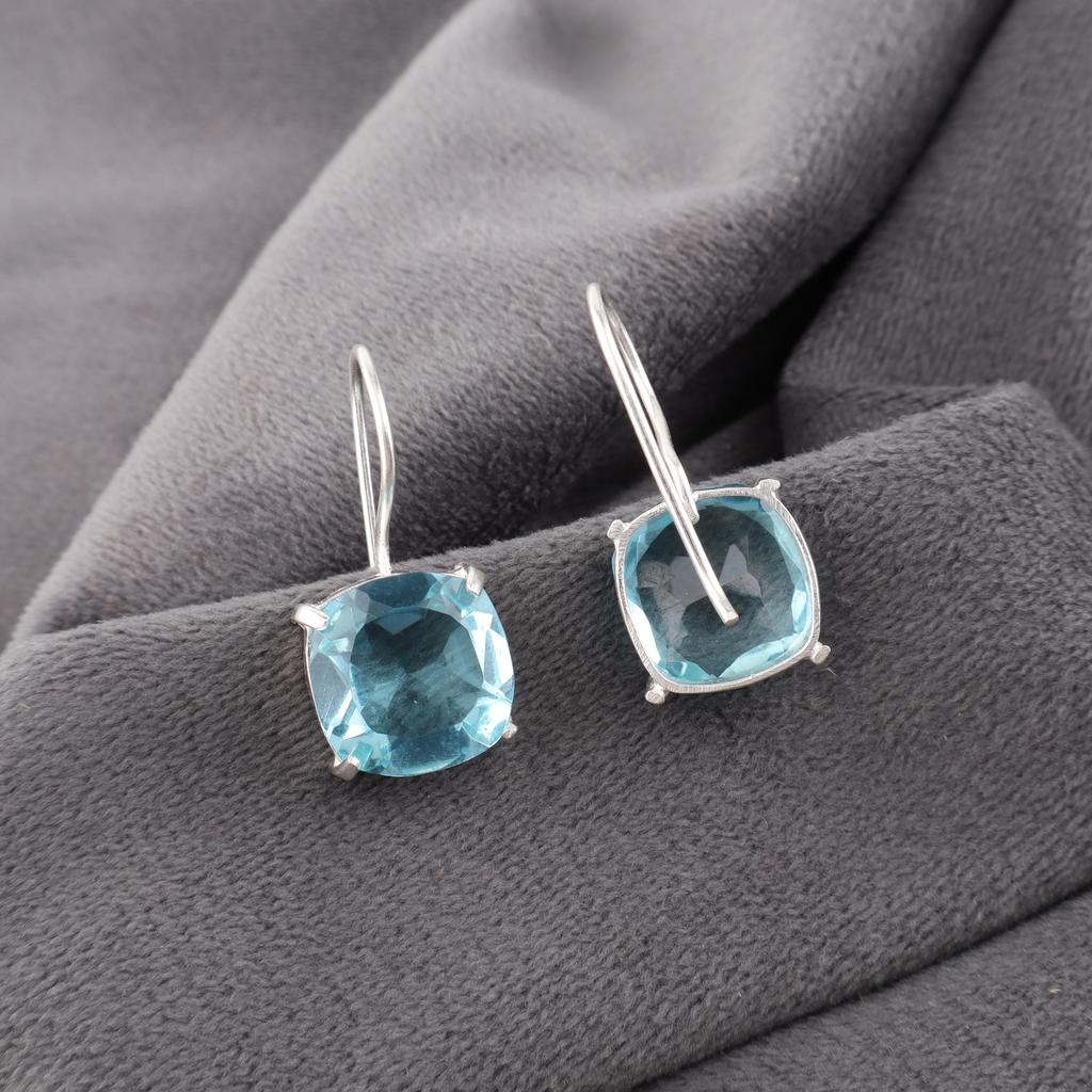 Серьги с драгоценным камнем Голубой Топаз, Роскошные украшения ручной работы, Украшения из серебра 925 пробы, Богемные серьги для свадебного подарка