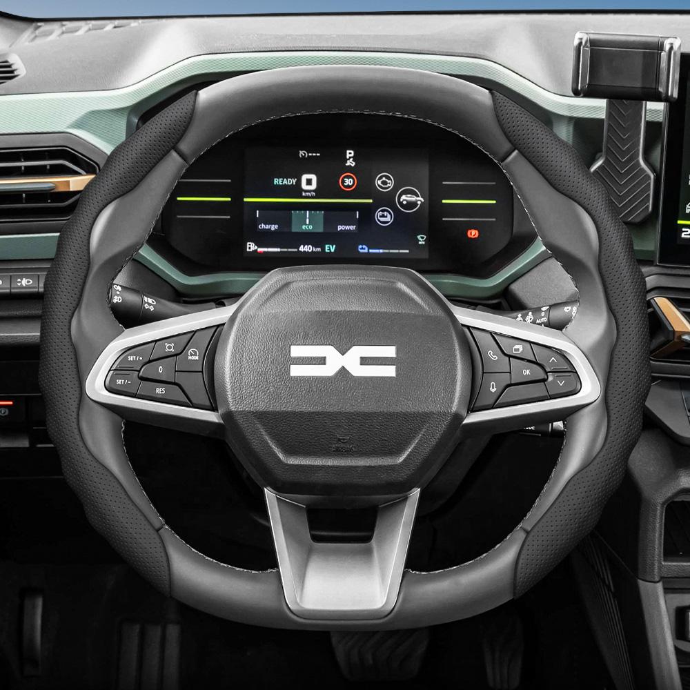 vcxja9 Suitable for Dacia Steering Wheel Cover, Wave-Shaped Sporty Design, Breathable Leather, Segmented Anti-Slip Sweat-Absorbing Protective