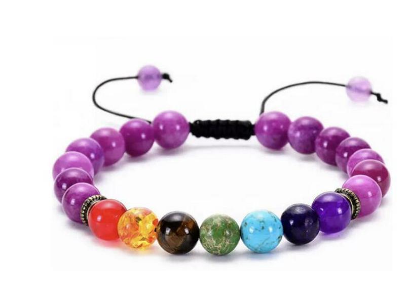 Браслет для йоги из цветного вулканического камня и бирюзы с золотой цепочкой и узором «Семь вен»