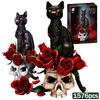 1576Pcs MOC Rose Skull Black Cat Building Blocks City DIY Assembly Dark Gothic Desktop Ornament Brick Educational Toys DIY Gifts