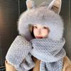 Cute Fox Ears Hat Scarf All-in-one Hat for Women Winter Plush Thickened Warm Ear Protection Scarf Two-piece Set