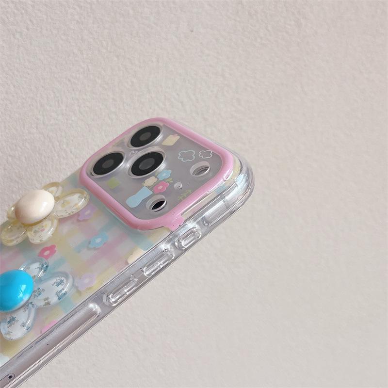 Клетчатый чехол для телефона с 3D-цветами для iPhone 17, 16 Pro Max/15 Pro - Девичий стиль