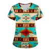 Summer Women's Retro Printed Loose Casual V-neck Short Sleeved Pocket Top T-Shirts Women’s