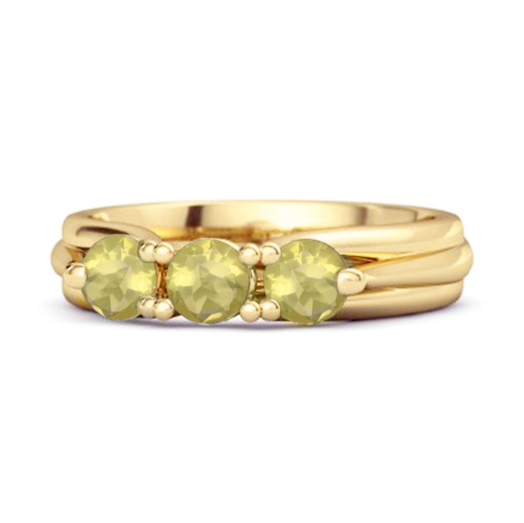 Lemon Quartz Three Stone Ring -925 Sterling Silver Gold Vermeil