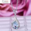 Elegant Light Blue Pear Shape Pendant Necklace for Women Silver Color Trendy Engagement Wedding Party Jewelry  Sale