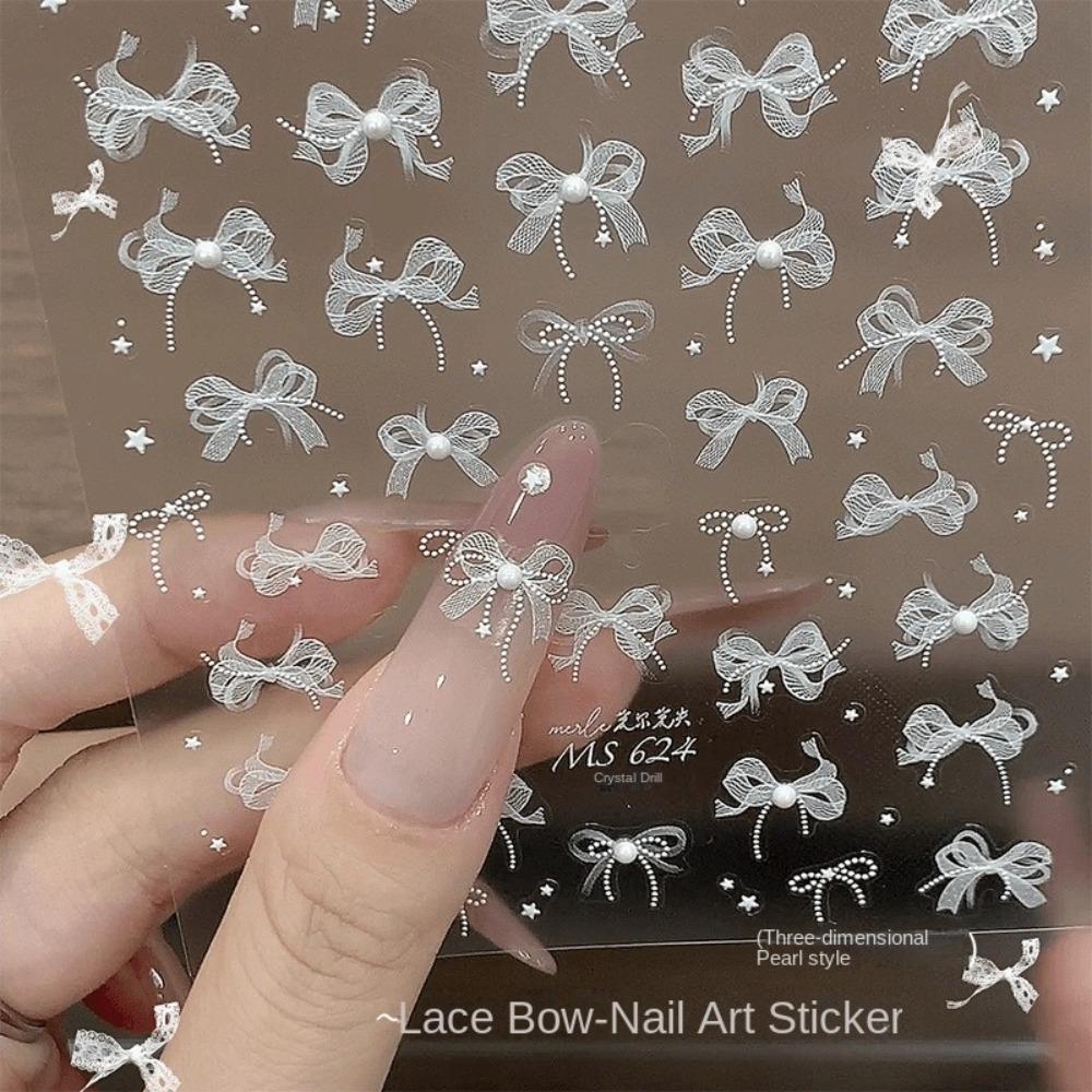 Лента Бант Бантик Наклейки для ногтей Тисненый дизайн Кружево Украшение для ногтей Маникюрный аксессуар