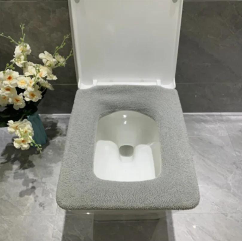 Квадратный чехол на сиденье для унитаза для ванной комнаты, зимний моющийся теплый коврик, чехол для унитаза, подушка с крышкой, домашний декор, сиденье для унитаза