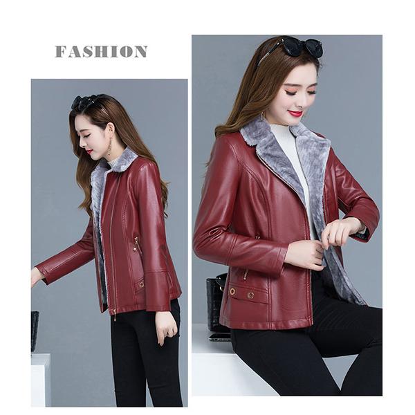 Plus Velvet Thickening Middle-Aged And Elderly Mothers Plus Size Warm Casual Leather Women's Leather Jackets Blouse Top