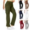 Женские модные космические боковые карманы, эластичная талия, пуговицы, однотонные брюки с несколькими карманами