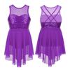 Kids Girls Lyrical Modern Contemporary Dance Costume Sequins Leotard Dance Dress
