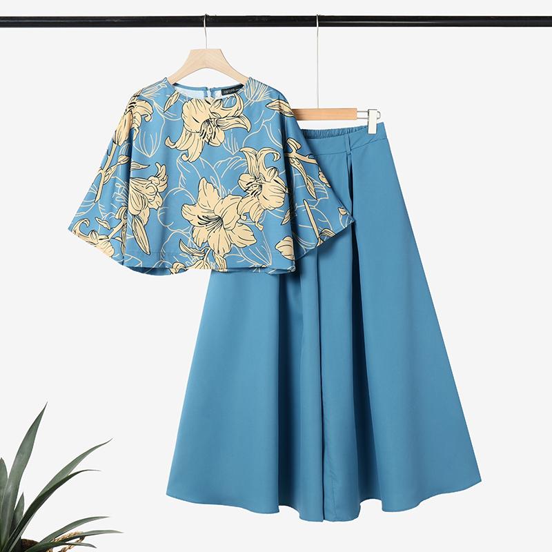 ZANZEA Женский комплект из двух частей: блузка с цветочным принтом и широкие брюки с рукавами 3/4