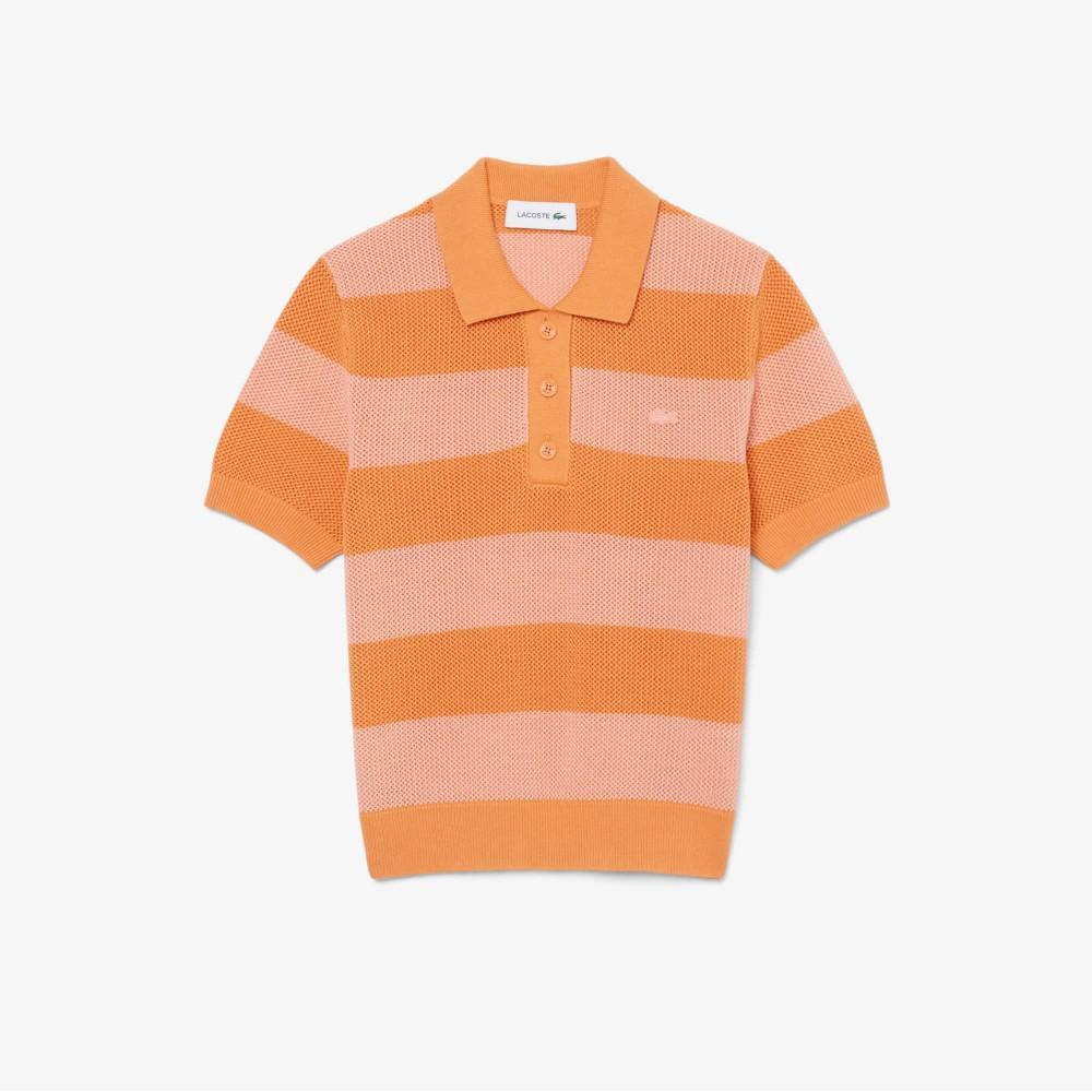 Lacoste Женский летний поло-свитер в полоску с коротким рукавом AF9847-56G4IM