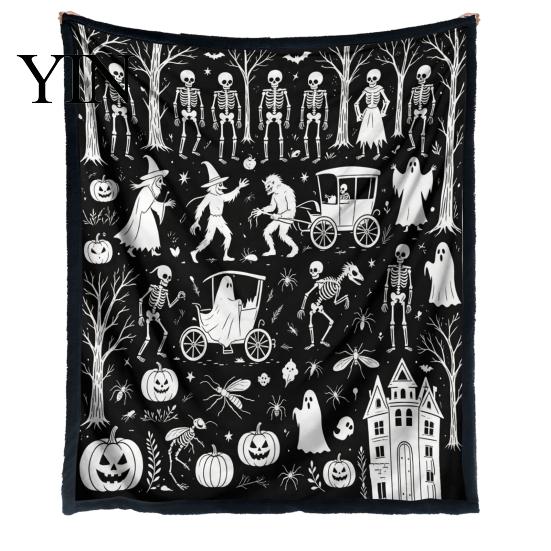 Customizable Velvet Art Blanket Halloween DIY Coloring Blanket, Throw with Ghost Patterns, Color Your Washable Own Cozy for Adults And Kids,