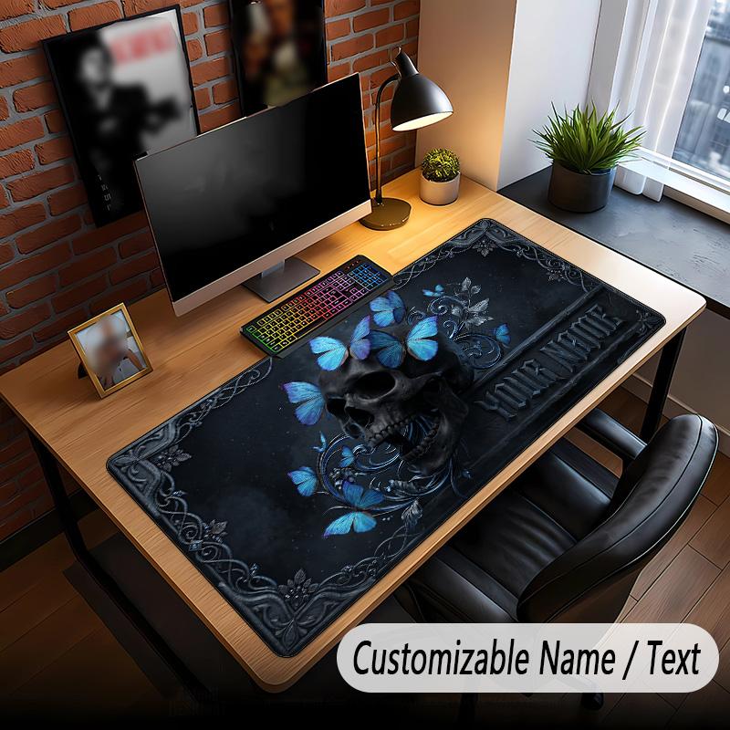 Skull Gothic Theme Custom Mouse Pad Personalized With Name Text Customized Desk Mat For Office Home Decor