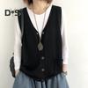 Женский вязаный жилет с V-образным вырезом без рукавов, однобортный теплый жилет, однотонный свободный крой, трикотажные майки с карманами