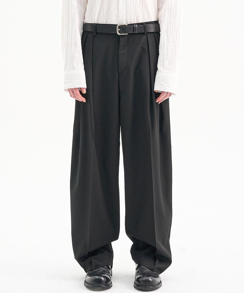 TRIP LE SENS Custom Pintuck Curved Wide Slacks_Black