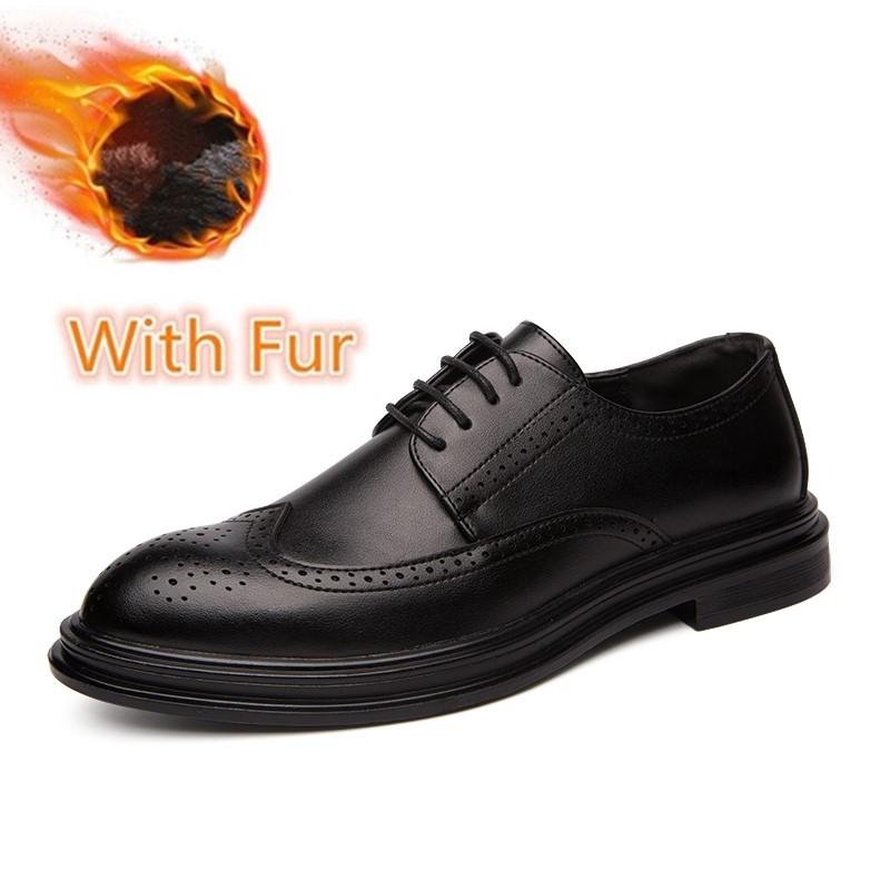 FashionMan Formal Shoes Men Leather Oxford Shoes For Men Italian Brogue Gents Dress Footwear Autumn Winter Men's Shoes Warm Comfortable