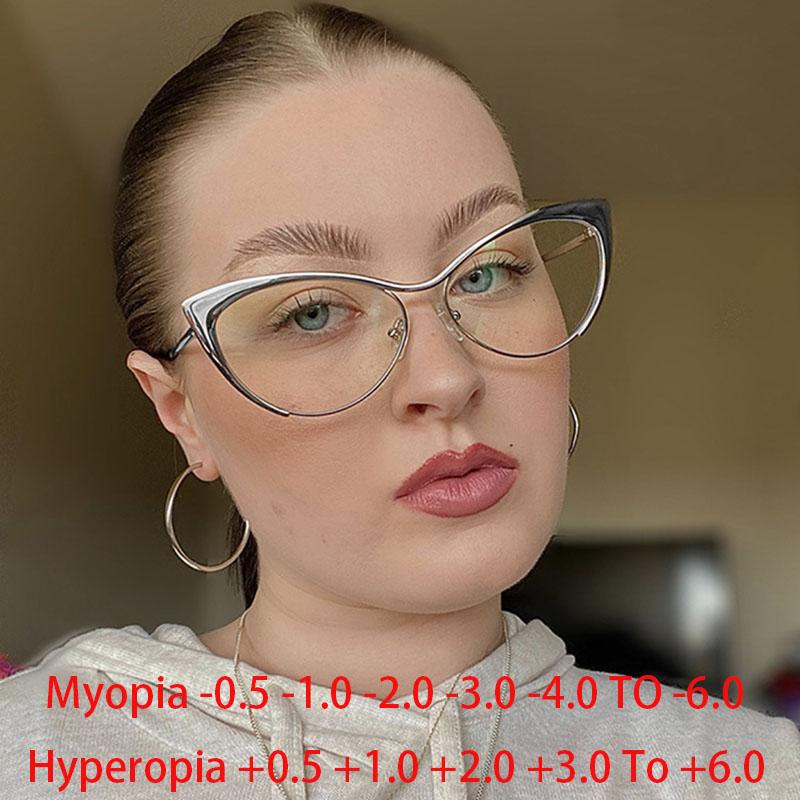 Triangular Cat Eye Clear Lens Glasses Myopia Nerd Spectacles Degree -0.5 -1.0 -2.0 To -6.0 Metal Frame Hyperopia +0.5 To +6.0