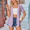Женские топы, сплошной цвет, полые, с короткими рукавами, свободная повседневная куртка, карманный кардиган