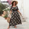 Plus Size Women's Summer Vintage Square Collar Print Short Sleeved Dress