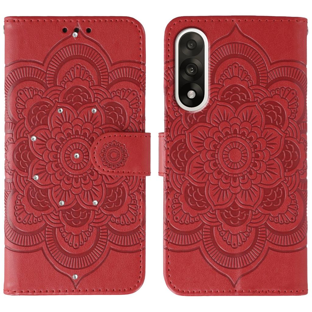 For OnePlus Ace 5 Ultra 5G/Nord 5 5G Case Rhinestone Decor PU Leather Mandala Imprint Design Phone Cover with Wrist Strap