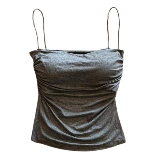 Women Vest Padded Pleated Slim Fit Solid Color Elastic Summer Camis Tank Top Lady Bottoming Inner EMA