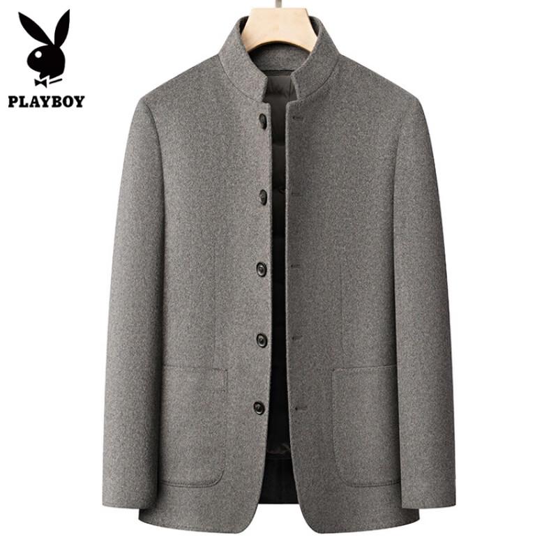 PLAYBOY Мужское пальто со стоячим воротником и подкладкой из гусиного пуха, смешанное с шерстью