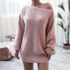 Women's Off-shoulder Sweater Dress Long Sleeve Knitted  Pullover Jumper for Autumn Winter