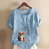 Women's Fashion Cartoon Owl Prined Short Sleeve T-shirt Loose Cotton Shirt Casual Loose Summer Blouse Tops Plus Size