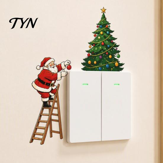 Waterproof Vinyl Wall Art Christmas Santa Claus Light Switch Sticker, PVC Decal, Self Removable Plate Stickers Adhesive Decor for Home Living