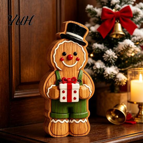 Gift for Friends And Family Christmas Gingerbread Man Ornament, Hand Painted Vintage Wooden Tabletop Retro Style Ornaments Figurine, Rustic