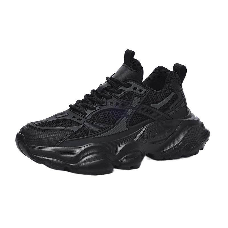 Men's Non-slip and Wear-resistant Sports Shoes Autumn Thick-soled Heightening Men's Shoes Versatile Casual Shoes Black Travel Shoes Dad Shoes