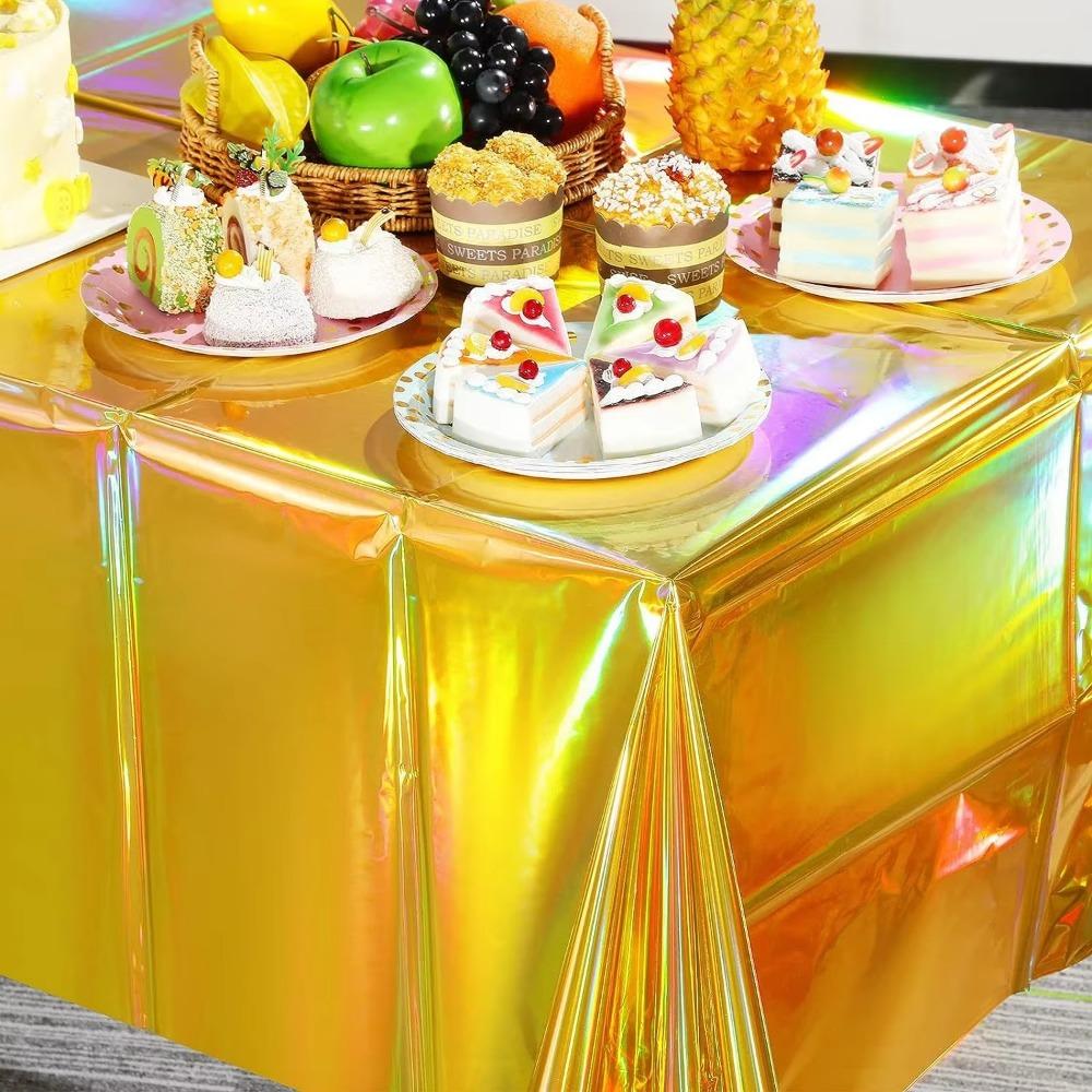 Фольгированная металлическая прямоугольная скатерть для стола, блестящая одноразовая скатерть для дня рождения, свадьбы