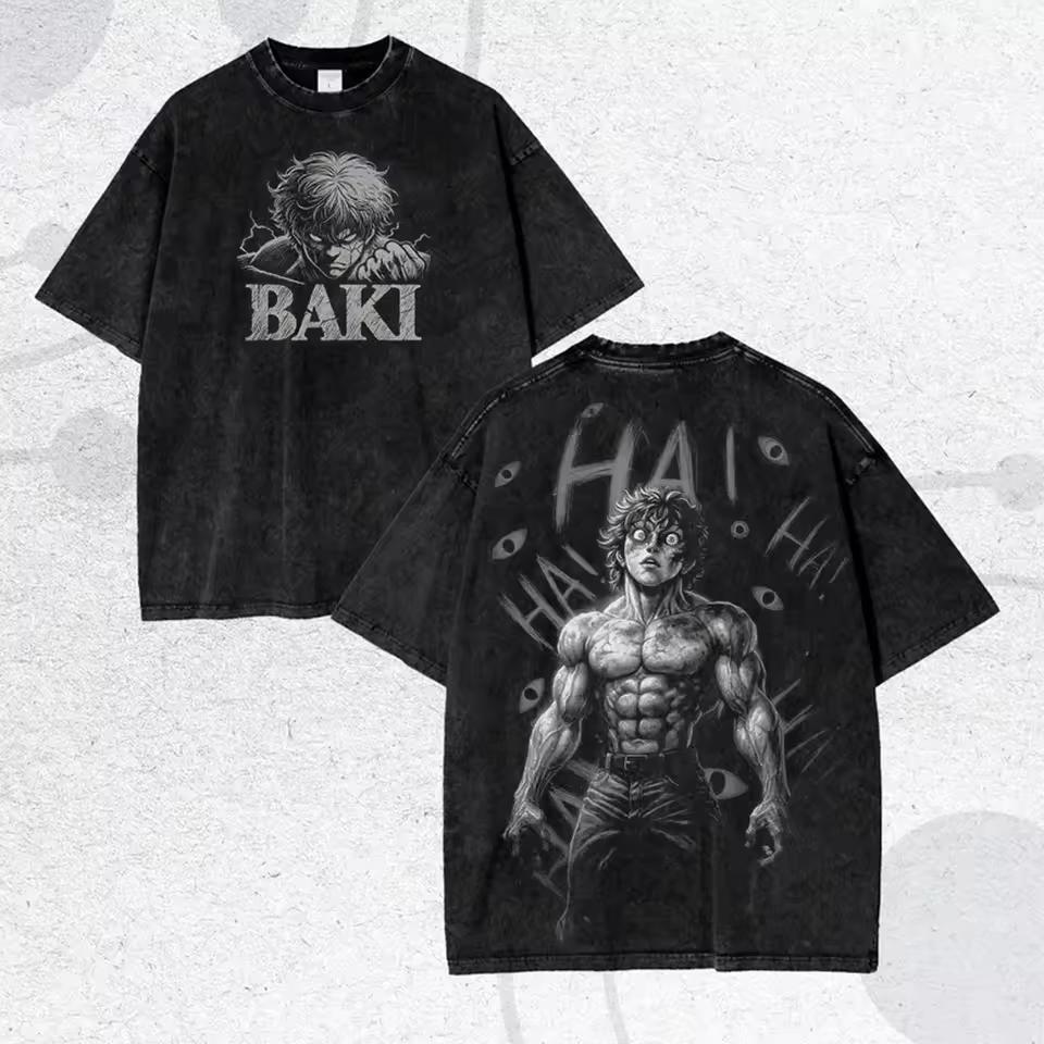 Vintage Washed T-shirt Retro Baki Oversized Y2k Men Women Cotton Casual Streetwear Short Sleeve Hip Hop Female Male Clothing Tee