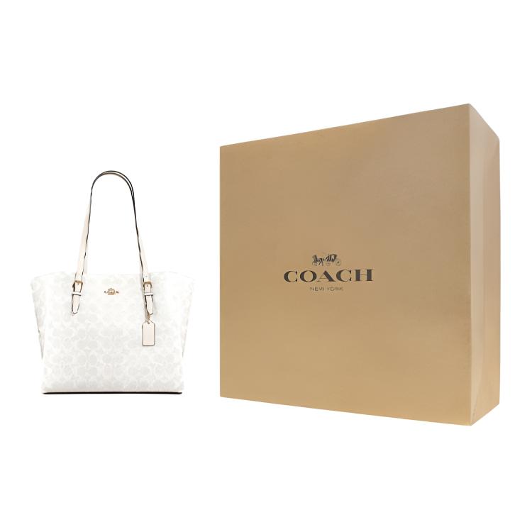Coach Mollie Металлическая Логотип Подпись Тисненая Шарм Сумка-тоут Сумка для покупок Покрытый холст Гладкая кожа Ручная сумка Плечевая сумка 34 Женская тоут 1665-IMRFF
