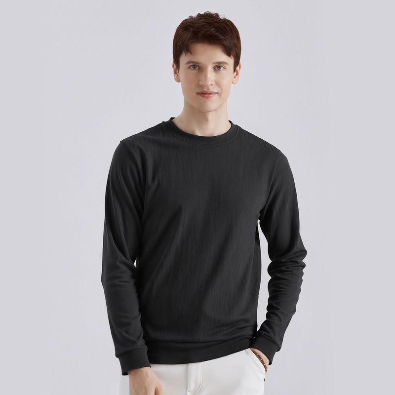 Origami Crane Design Jacquard T-Shirt for Men, Versatile Loose Round Neck Base Shirt, 2025 New Style Long Sleeve Top 8911