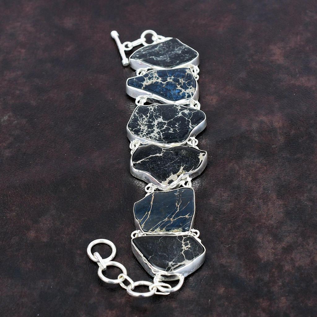 Браслет из яшмы из осадка Черного моря Браслет ручной работы Браслет из стерлингового серебра 925 пробы Регулируемый браслет-цепочка Ювелирные изделия из драгоценных камней Подарок для матери