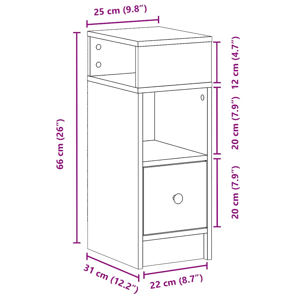 Nightstand with Drawer Concrete Gray 9.8 x 12.2 x 26 in (25 x 31 x 66 cm)