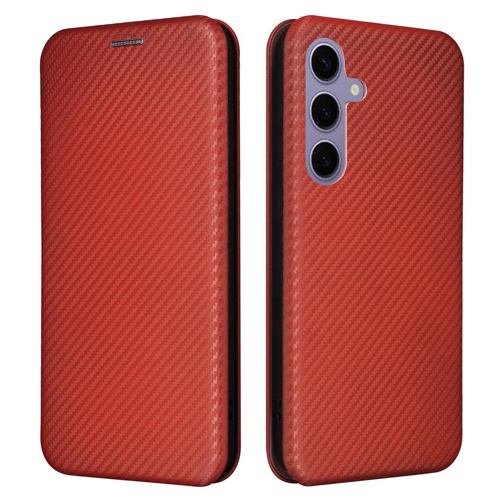 For Samsung Galaxy S25 FE Case Carbon Fiber Texture Drop-Proof PU Leather Phone Cover