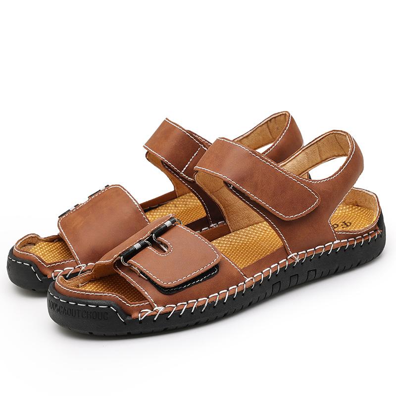 Men Sandals Black Leather Gladiator Sandals Outdoor Summer Roman Sandals for Men Beach Shoes Plus Size