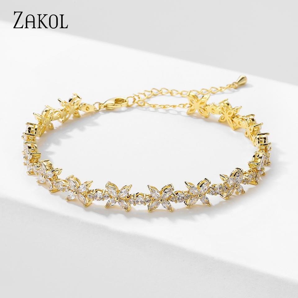 ZAKOL Exquisite Fashion Copper Micro-set CZ Zircon Bracelet For Women Simple Temperament Birthday Party Wedding Charm Jewelry