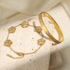 ZAKOL Fashion Five-leaf Flower Stacked Bracelet Bangle for Women Elegant Versatile Stainless Steel Zircon Gift