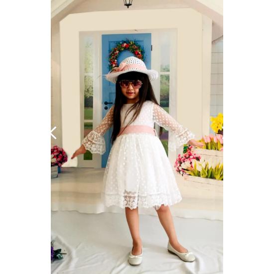 Princess Girl White Dress with Hat and Lace