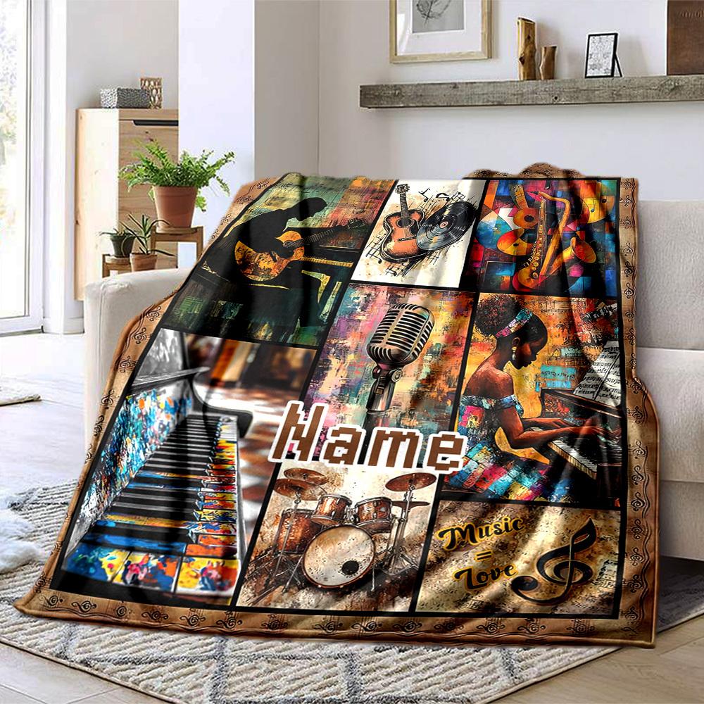 Musicthemed Home Customize Your Name Blankets Comfortable Soft Lightweight Allseason Multipurpose Blanket For Picnics Sofas Offices Beds Living Rooms