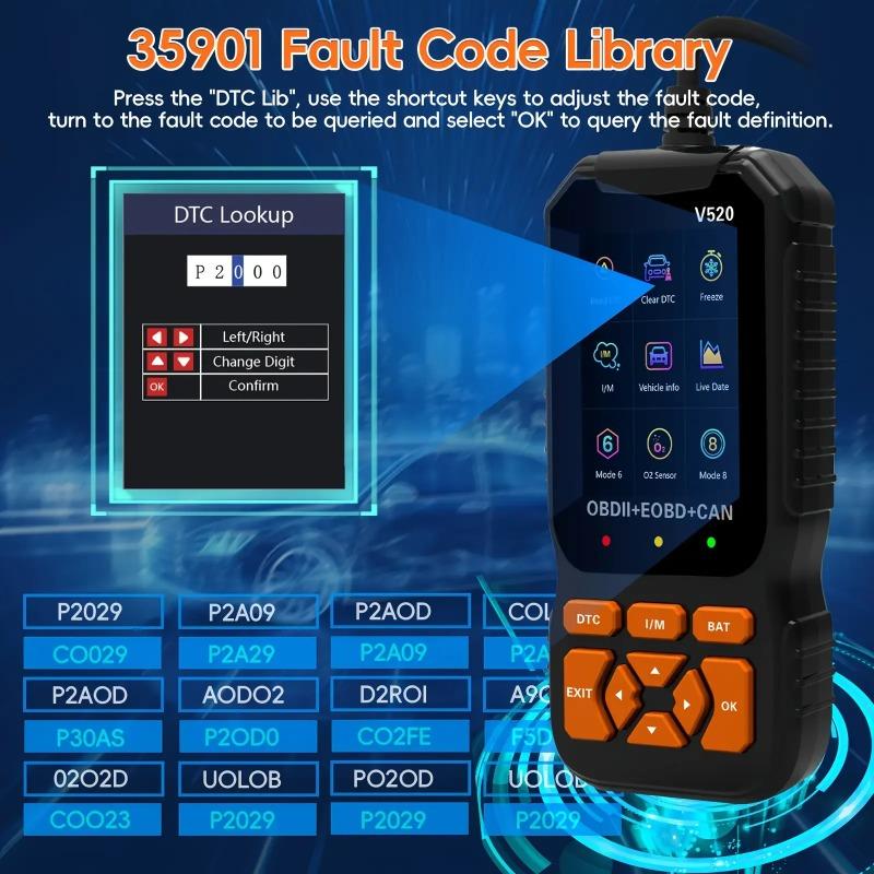 Многоязычный автомобильный OBD2 сканер-читатель кодов, профессиональный диагностический инструмент V520, детектор неисправностей OBD2 в реальном времени