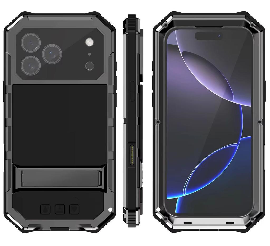 Чехол для IPhone Air 17 16e 16 Pro Max 15 Plus Ударопрочный Прочный Алюминиевый Металлический Чехол Закаленное Стекло Защита Экрана