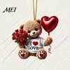 Acrylic Rose Decoration Teddy Bear Hanging Ornament, Holding Heart Balloon Red Bouquet Decoration, Ornament Car Rearview Mirror 2D Flat Pendant