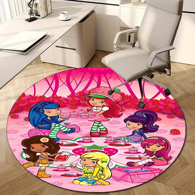 1pc Strawberry Princess5 Design Printed Area Round Carpet for Bedroom Living Room Home Decor Rugs Mat Non Slip Mat Rug for Bedside