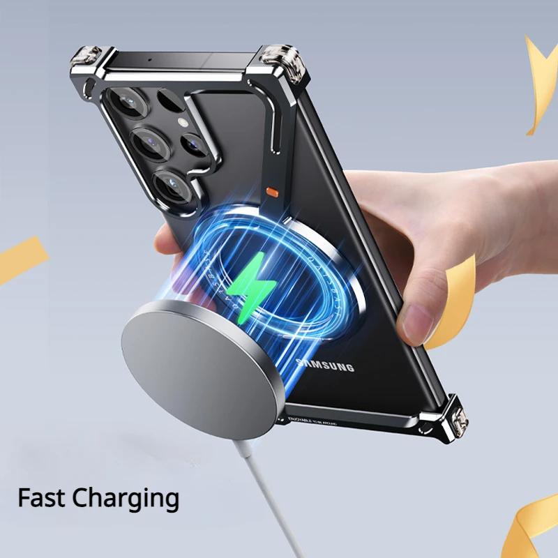 Металлическая магнитная чехол-бампер Oatsbasf для Samsung Galaxy S24/S24+/S24 Ultra, супертонкий, безрамный, с воздушной подушкой