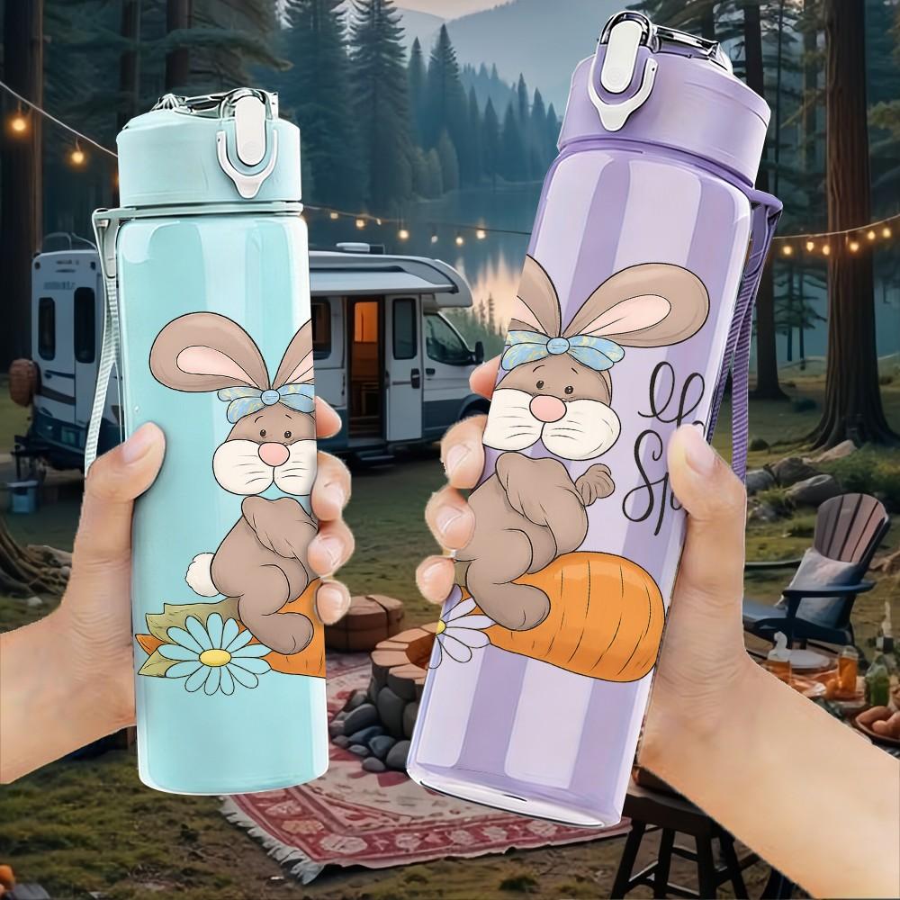 1PC Hello Spring Bunny 750ml Color Plastic Sports Water Bottle Leakproof Flip Straw Lid Suitable for Sports Office Home Use
